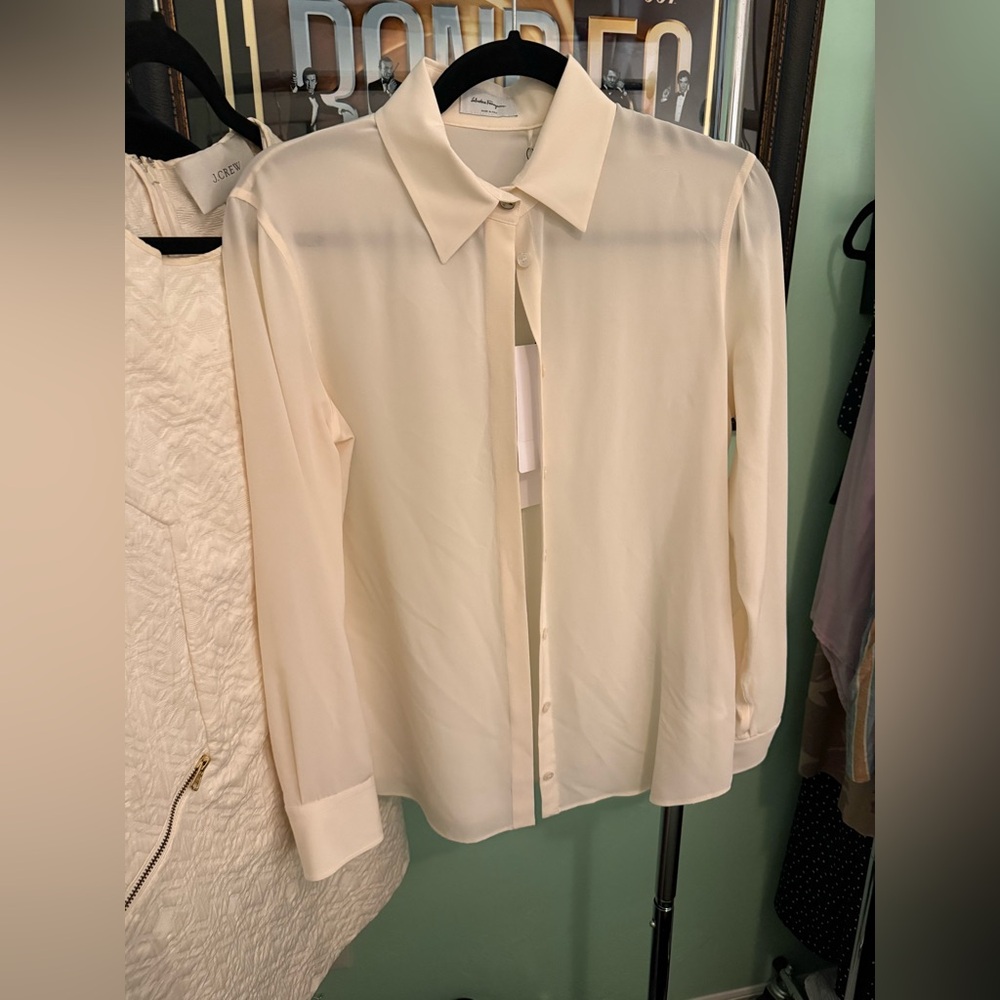 Salvatore Ferragamo Cream Women's Dress Shirt